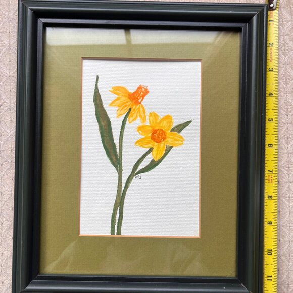 Vintage Wooden Frame with Original Watercolour Painting | Spring Daffodils - Picture 4 of 5